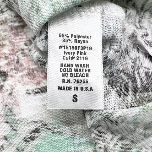 Tryst Womens S T-Shirt Twist Front Round Neck Abstract Green Pink White Active - Picture 6 of 7